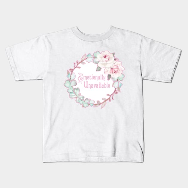Emotionally Unavailable - A floral print Kids T-Shirt by annaleebeer